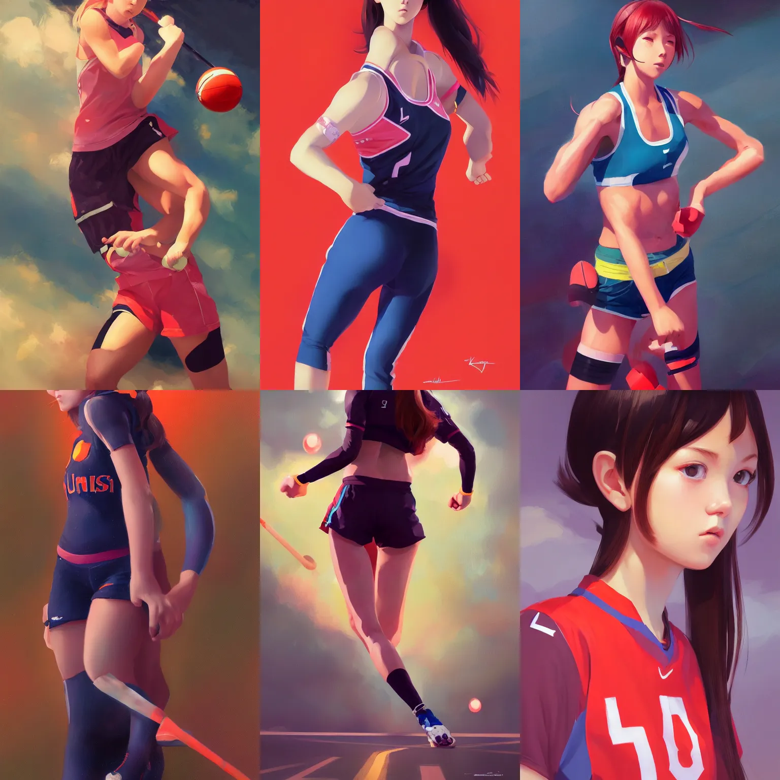 Prompt: a portrait of a cute young female athlete, sports setting, vivid colors, soft lighting, atmospheric, cinematic, moody, in the style of Ilya Kuvshinov and Range Murata, Krenz Cushart, rule of thirds, oil on canvas, 8k