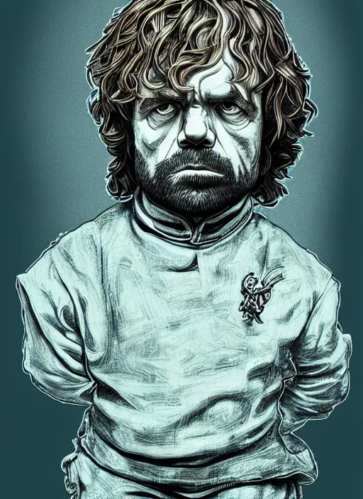 Image similar to portrait of tyrion lannister, an ultrafine detailed illustration by james jean, intricate linework, bright colors, final fantasy, behance contest winner, vanitas, angular, altermodern, unreal engine 5 highly rendered, global illumination, radiant light, detailed and intricate environment