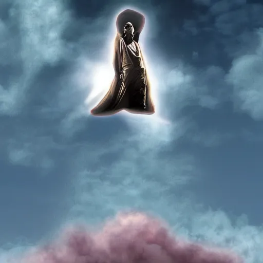 Image similar to kanye west ascending into heaven, holy, digital art, high quality, high resolution