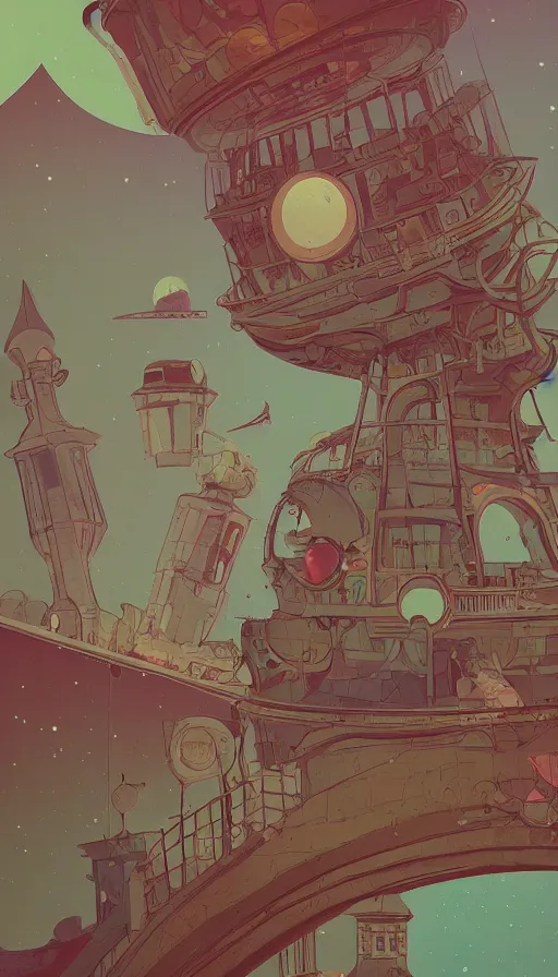 Prompt: magical observatory, sharp focus, james gilleard, moebius, print, risograph, cinematic, game art