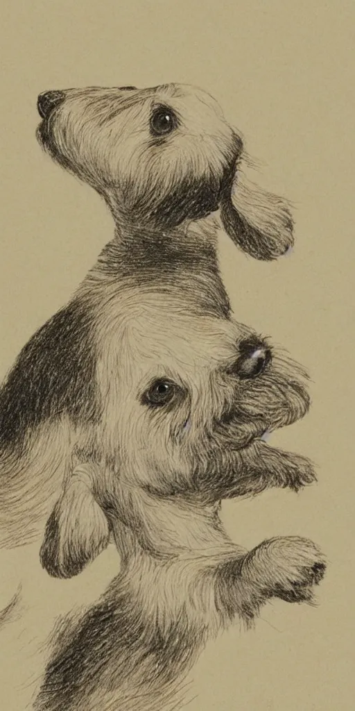 Prompt: jack russel dog looking up, silhouette, highly detailed illustrated by peggy fortnum and beatrix potter and sir john tenniel