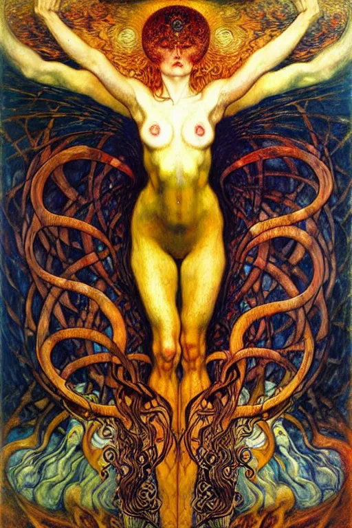 Image similar to Divine Chaos Engine by Karol Bak, Jean Delville, William Blake, Gustav Klimt, and Vincent Van Gogh, symbolist, visionary