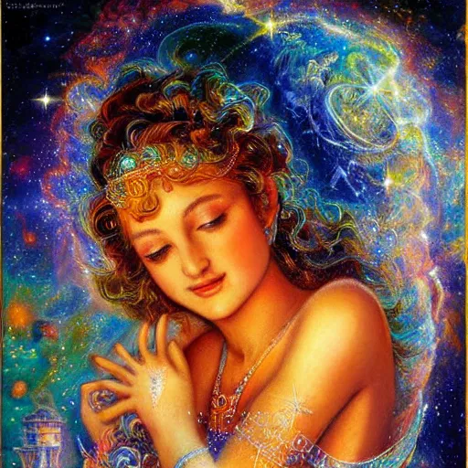 Prompt: attractive goddess of hubble space telescope images, by josephine wall, trending on artstation