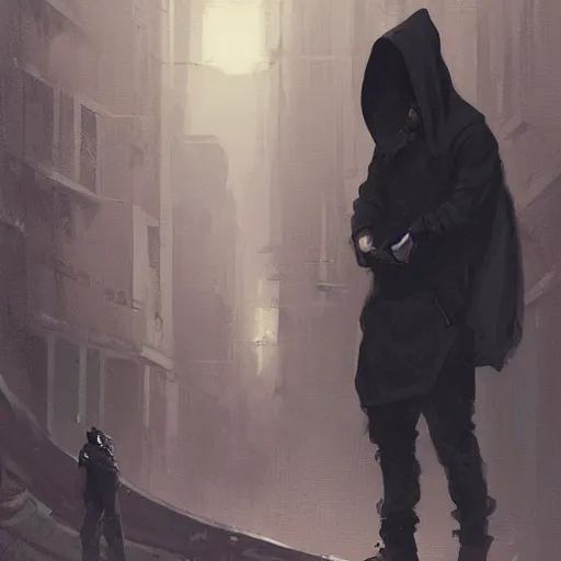 Image similar to a medium shot of a man in a black hoodie, comic vintage, greg rutkowski