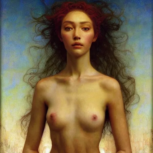 Prompt: epic masterpiece full body portrait a beautiful Lady Godiva, a beautiful face and flawless skin, by Edgar Maxence and Ross Tran and Michael Whelan