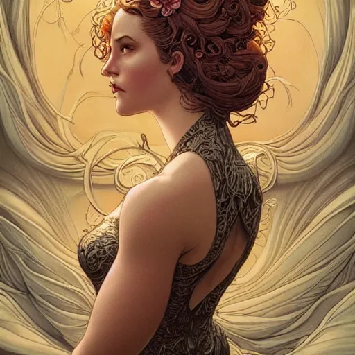 Prompt: a beautiful detailed front view portrait of a woman with ornate growing around, ornamentation, artgerm, joshua middleton comic cover art,