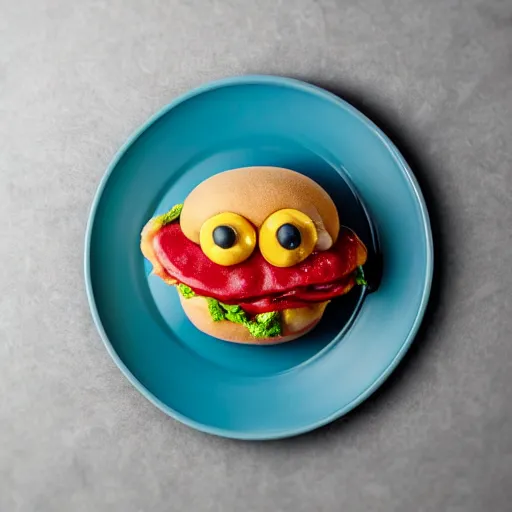 Image similar to a humanoid bipedal upright zombie that strongly resembles a hamburger, professional food photography