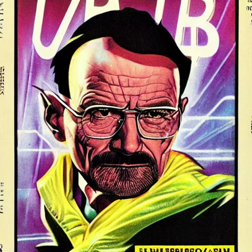 Image similar to walter white in retro science fiction cover by Kelly Freas (1960)