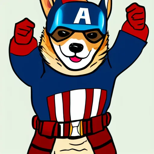 Image similar to corgi dressed as captain america, comic, vector art