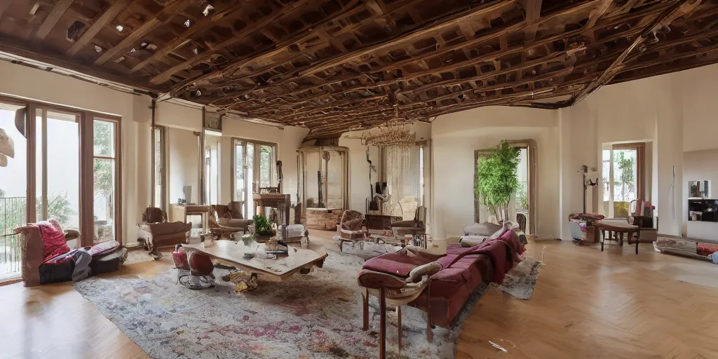 Prompt: photo still of interior, architecturaldigest empty living room, no furnitures, big open floor 8 k, 8 5 mm f 1. 8