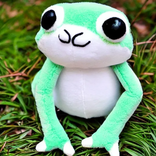 Image similar to cute fluffy plushie frog, cutecore, shaggy, stuffed animal photography,