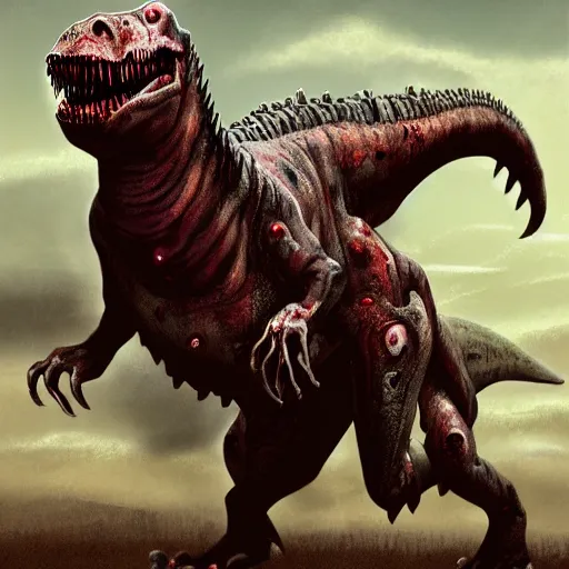 Image similar to an illustration of the full body of a zombie anthromorphic t-rex, matte painting, digital art, fantasy art-C 18.0