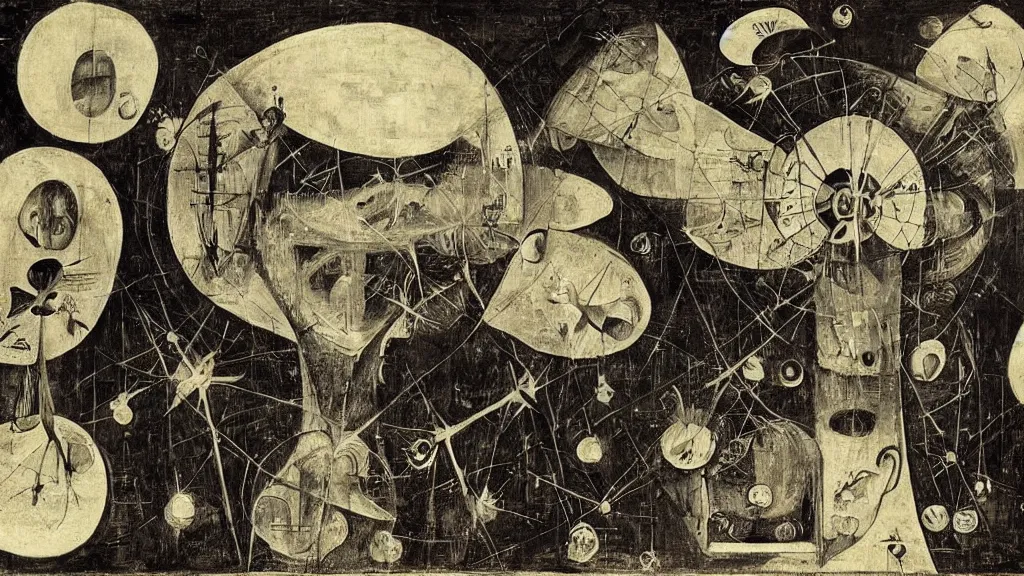 Prompt: a beauty is a virus television, dreamy painting of coronavirus, dark, sinister, detailed scientific epidemology contagion math diagram, by Ernst Haeckl and Hieronymous Bosch