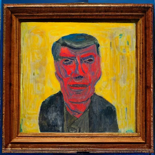 Prompt: an expressionism face portrait of the Gman used with Impasto, dark oranges reds and yellows, note detailed