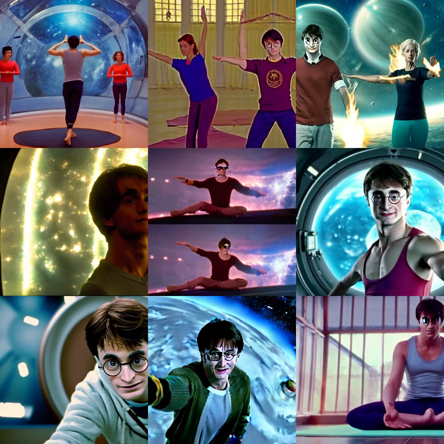 Prompt: harry potter as yoga instructor in space, cinematic establishing shot, magical colours and atmosphere, perfect coherent composition, super realistic, professional 1 6 k