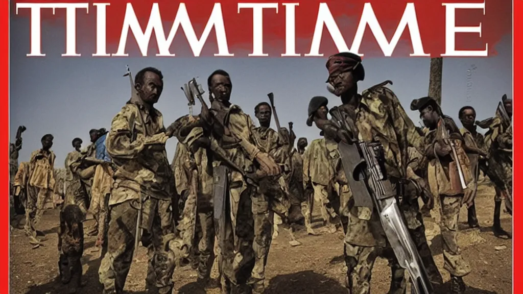 Prompt: ethiopian civil war, derg, moody, in the cover of time magazine