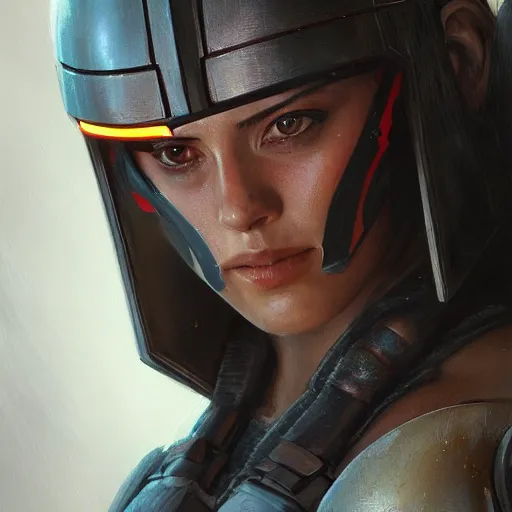 Image similar to portrait of a woman by Greg Rutkowski, Rosa Salazar as a young Mandalorian Bounty Hunter from Star Wars Expanded Universe, highly detailed portrait, digital painting, artstation, concept art, smooth, sharp foccus ilustration, Artstation HQ