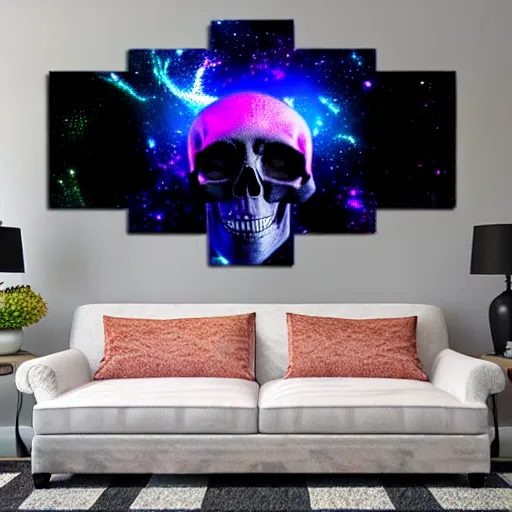 Prompt: symmetrical skull, with a texture of paint pour modern abstract very detailed 8 k 4 k canvas, fractal, cosmic alien worlds, nebula, galactic, planets, space, extreme details