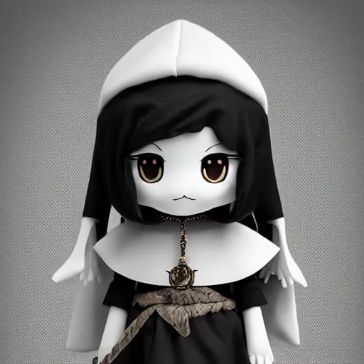 Prompt: cute fumo plush of the priestess of the cathedral of the ancient ones, dark ritual maiden, black and white, vray