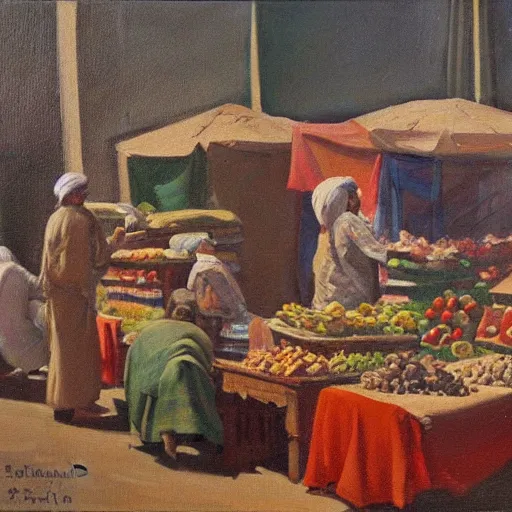 Prompt: market in old samarkand, oil painting