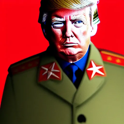 Image similar to donald trump wearing a soviet uniform, red background, in st. petersburg, photorealistic, detailed