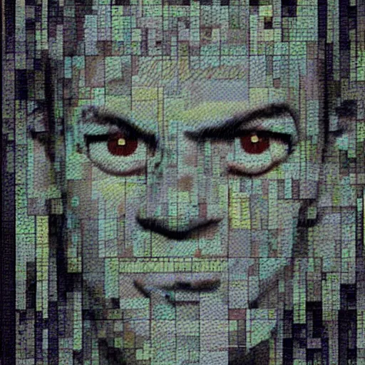 Prompt: small soldiers, self portrait, analog glitch art