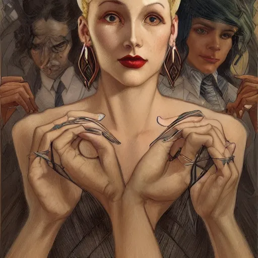 Image similar to an art nouveau, ( streamline moderne ), multi - ethnic and multi - racial portrait in the style of charlie bowater, in the style of donato giancola, in the style of charles dulac. very large, clear, expressive and intelligent eyes. symmetrical, centered, ultrasharp focus, cinematic lighting, photorealistic digital painting, intricate detailed background.