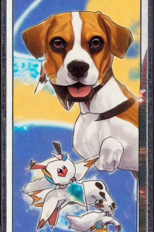 Prompt: pokemon trading card of a beagle