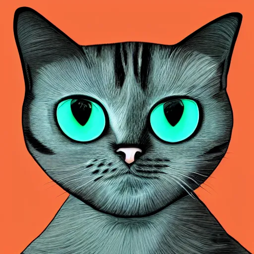 Image similar to an all knowing cat with glowing teal eyes, 4 k, digital art