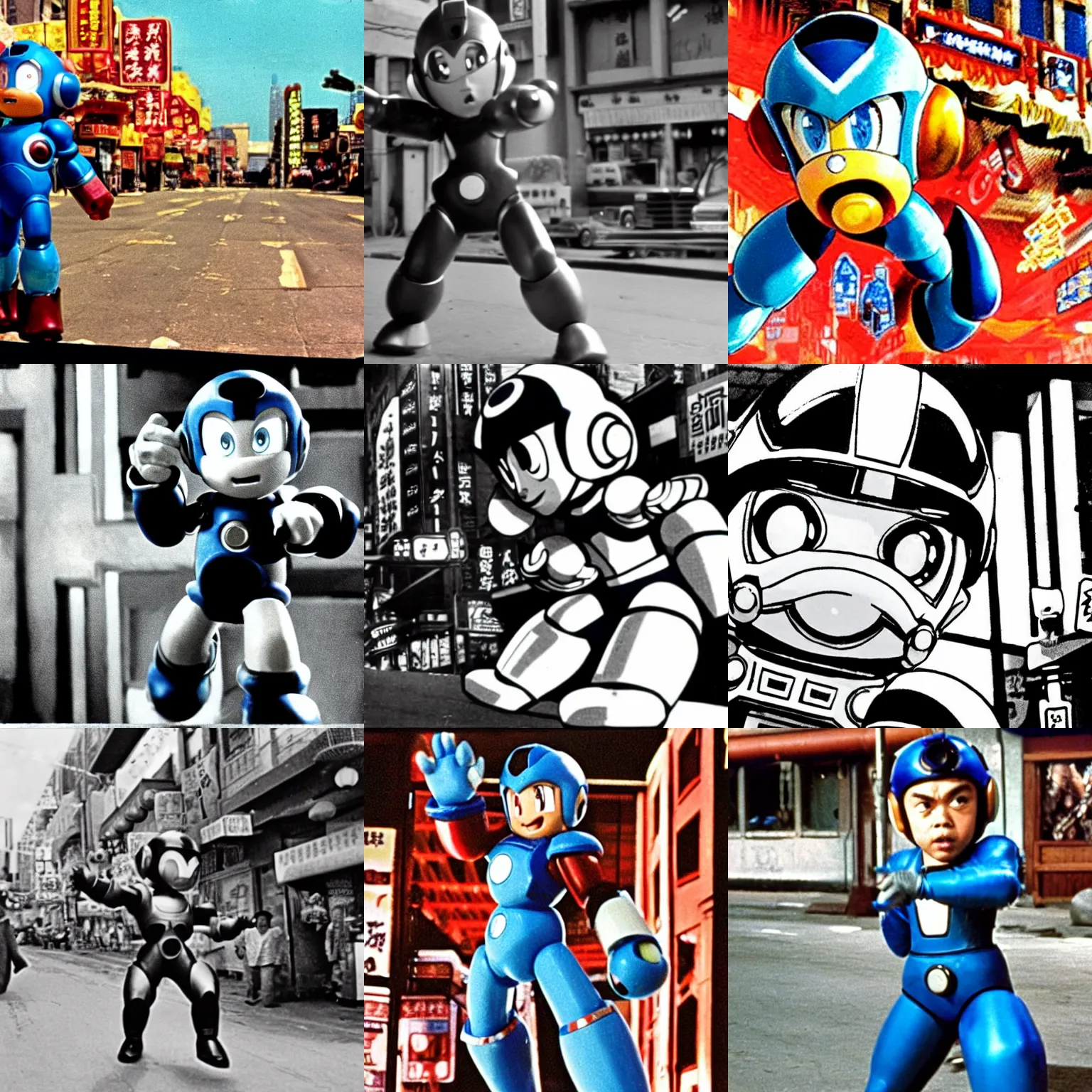 Prompt: film still of Megaman in Chinatown (1974)