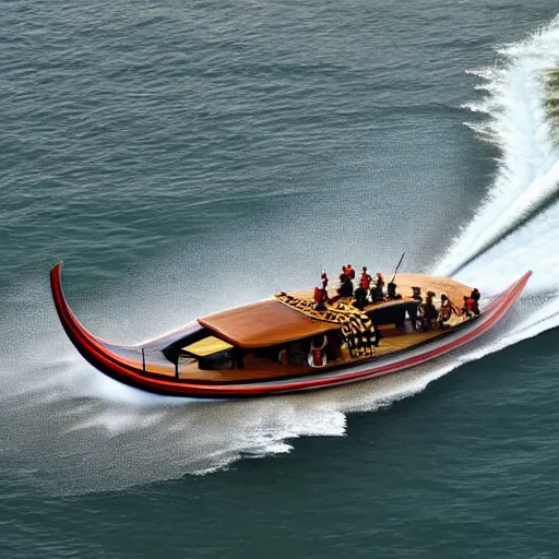 Image similar to viking speedboat sailing down a river