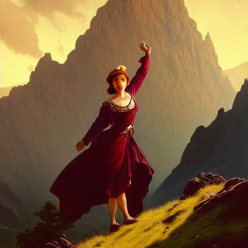 Prompt: of Willow team in Armenia hiking at a weekend and posing with mountains on the background, dark fantasy, medium shot, intricate, ornate, elegant, highly detailed, digital painting, volumetric light, artstation, concept art, smooth, sharp focus, illustration, art by Gil elvgren and charlie bowater and greg rutkowski and alphonse mucha