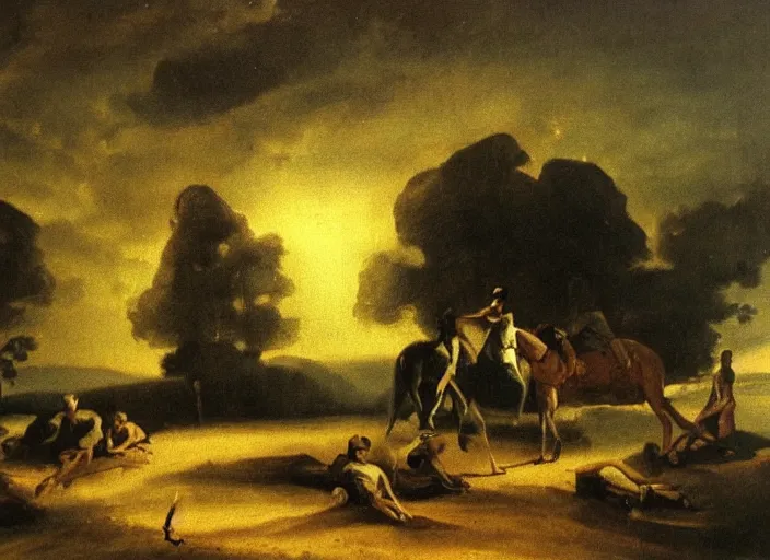 Prompt: oil painting of summer night, beautiful cinematic light, american romanticism by gericault