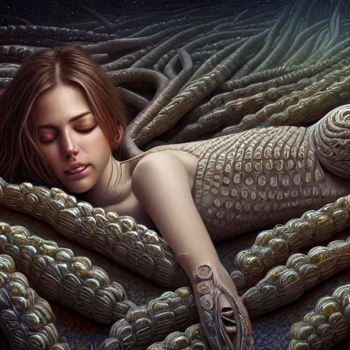 Image similar to ultra realist intricate detailed painting of a single attractive female in a cryopod sleeping with rows of pods, sci - fi, very intricate details, 8 k resolution, volumetric lighting, artstyle keith thompson, award winning