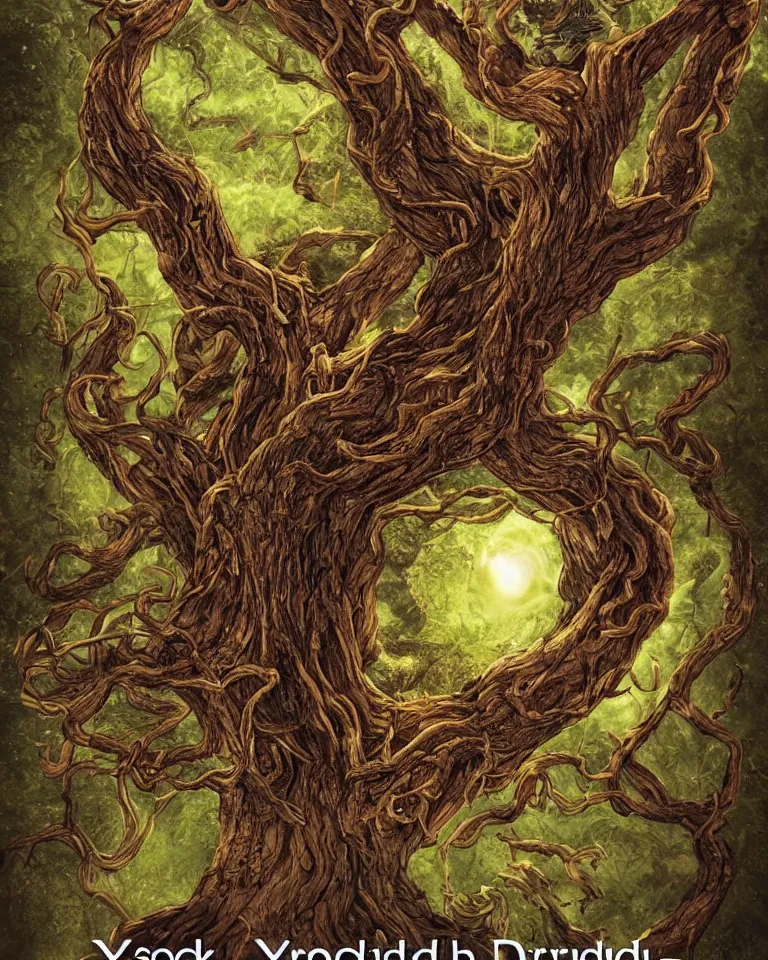 Prompt: Book cover artwork representing the Yggdrasil, a mythical Norse tree made by agonizing human beings crawling on top of each.