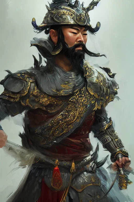 Prompt: chinese warrior, portrait, fierce, intricate, elegant, volumetric lighting, scenery, digital painting, highly detailed, artstation, sharp focus, illustration, concept art, ruan jia, steve mccurry