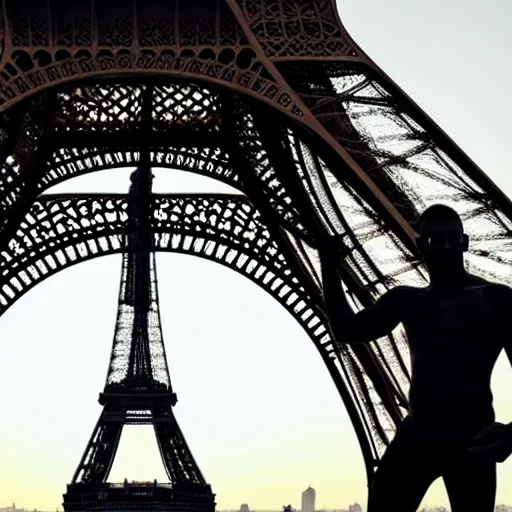 Prompt: shirtless man with big hairy black chest hair and a camera in hand standing in front of the eiffel tower early in the morning, photorealistic, 4 k, good composition, beautiful, smooth, aesthetic,