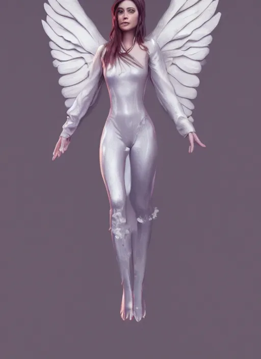 Image similar to realistic full body concept art of a female angel in beautiful clothes, octane render, 4k, digital art