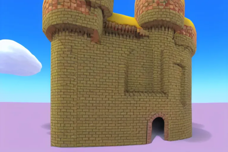 Prompt: Peach\'s Castle from Super Mario 64. Early 90s 3D render