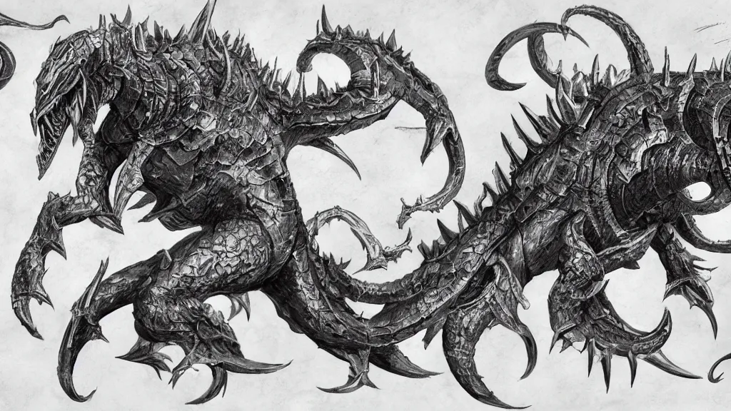 Prompt: A dungeons and dragons monster manual sketch of a leviathan, DnD, D&D, concept art, matte painting, 8k, highly detailed, artstation