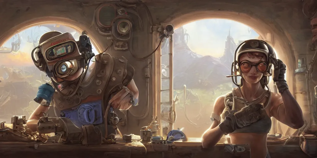 Image similar to highly detailed portrait painting of welder and angelina joile, mono eye window, by eddie mendoza and tyler edlin, 8 k resolution