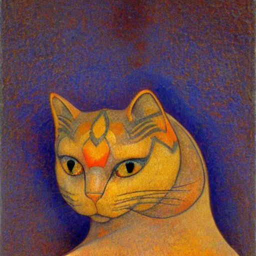 Image similar to cloisonne cat head sculpture, by annie swynnerton and diego rivera and nicholas roerich and jean delville, symbolist, dramatic lighting, god rays, art brut, rich colors, smooth, sharp focus, extremely detailed, adolf wolfli and ( donato giancola and bilibin )