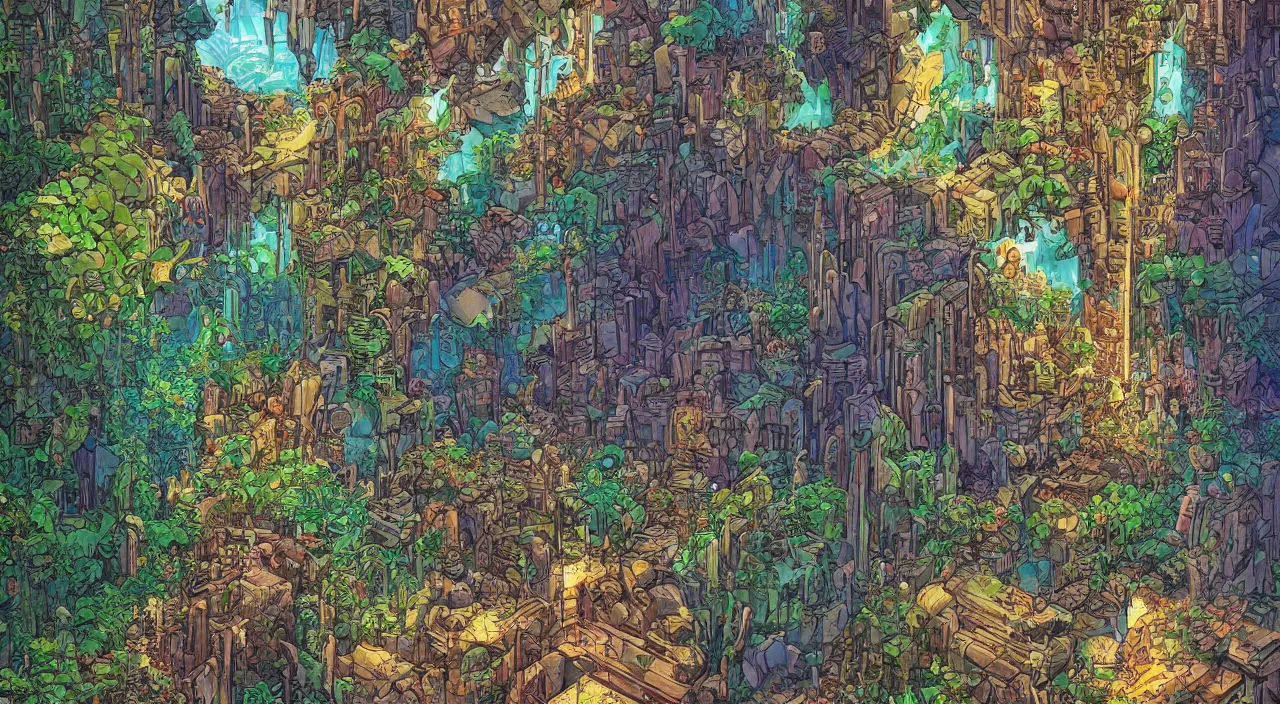 Image similar to open door wood wall fortress greeble block amazon jungle on portal unknow world ambiant fornite colorful deepdream that looks like it is from borderlands and by feng zhu and loish and laurie greasley, victo ngai, andreas rocha, john harris