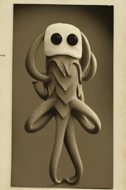 Image similar to anthropomorphic octopus wearing a suit, vintage photograph, sepia