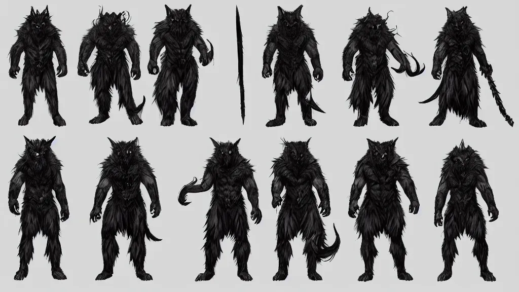 Image similar to a fantasy werewolf berserker character design sheet, trending on artstation