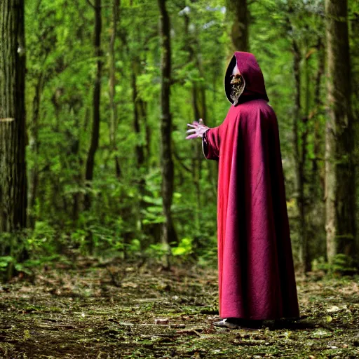 Image similar to medieval cloak wearing lizard, photograph captured in the woods