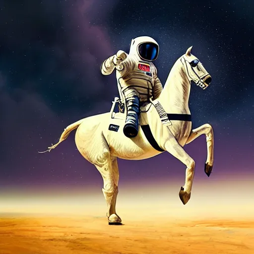 Image similar to a anthropomorphic horse - astronaut riding an horse like astronaut, hyperrealism, no blur, 4 k resolution, ultra detailed, style of ron cobb, adolf hiremy - hirschl, syd mead, ismail inceoglu, rene margitte