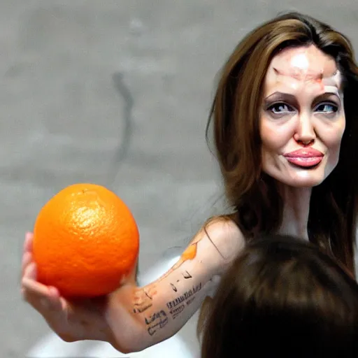 Image similar to an orange with the face of angelina jolie