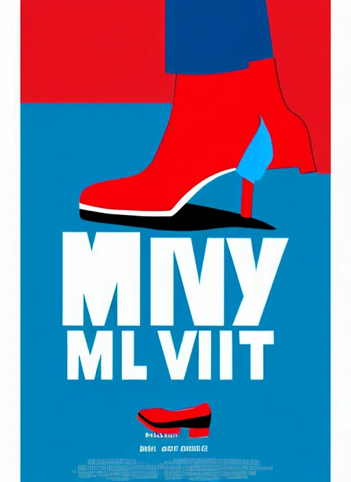 Prompt: minimal movie poster, mismatched red shoe and blue shoe