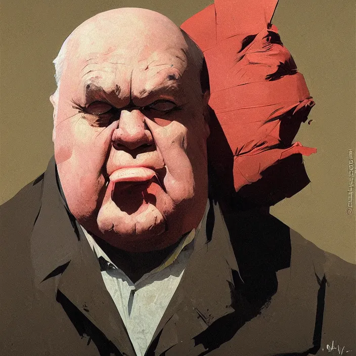 Prompt: old fat man portrait with a paper bag over the head, highly detailed, artstation, art by ian mcque, ilya kuvshinov, zdislav beksinski, wayne barlowe, edward hopper